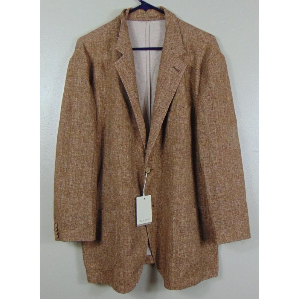 New Dan John Herringbone Blazer Mens Size 56 Sport Coat Brown 2 Button Career